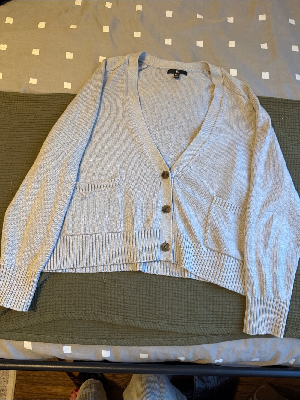 Banana Republic Light Gray V-Neck Button Pocket Cardigan